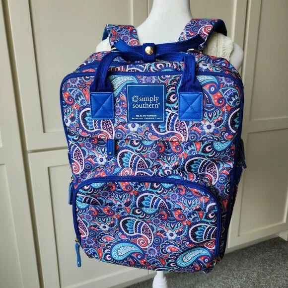 Large Simply Southern Blue Paisley Backpack Academia School Pretty Colorful Cute - Picture 1 of 16